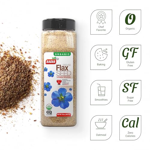 Badia Organic Ground Flax Seed, 16 oz – Fiber & Omega-3 Non-GMO Superfood | Organic ground... image