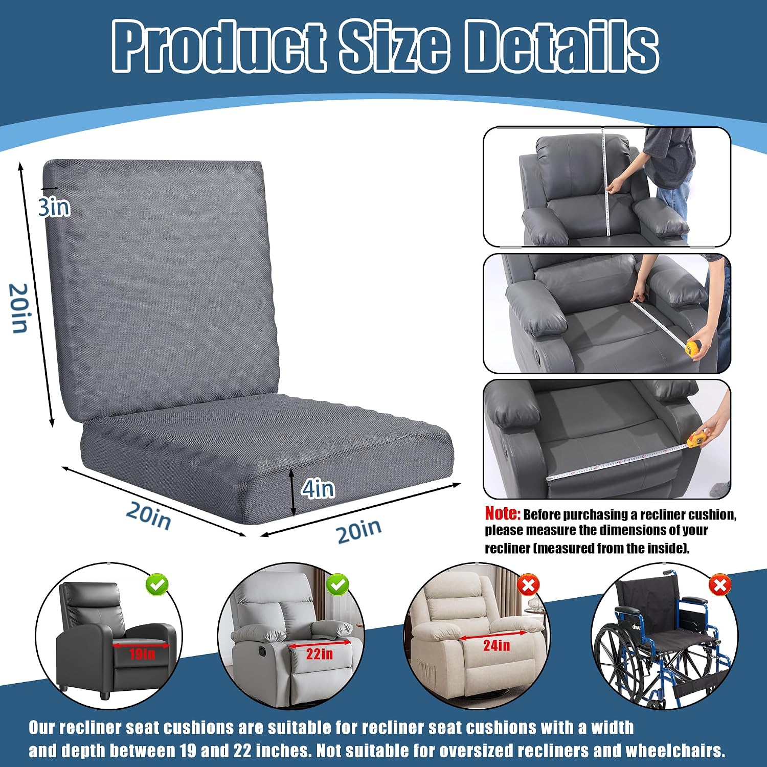 BALAPET Recliner Cushions for Long Sitting, Egg Crate Foam Recliner Cushion for Elderly... image