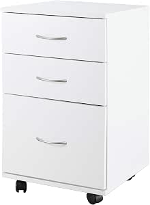 Basicwise 15 x 16.25 x 25.75" Wooden Office File Cabinet 3 Drawer Chest with Rolling...