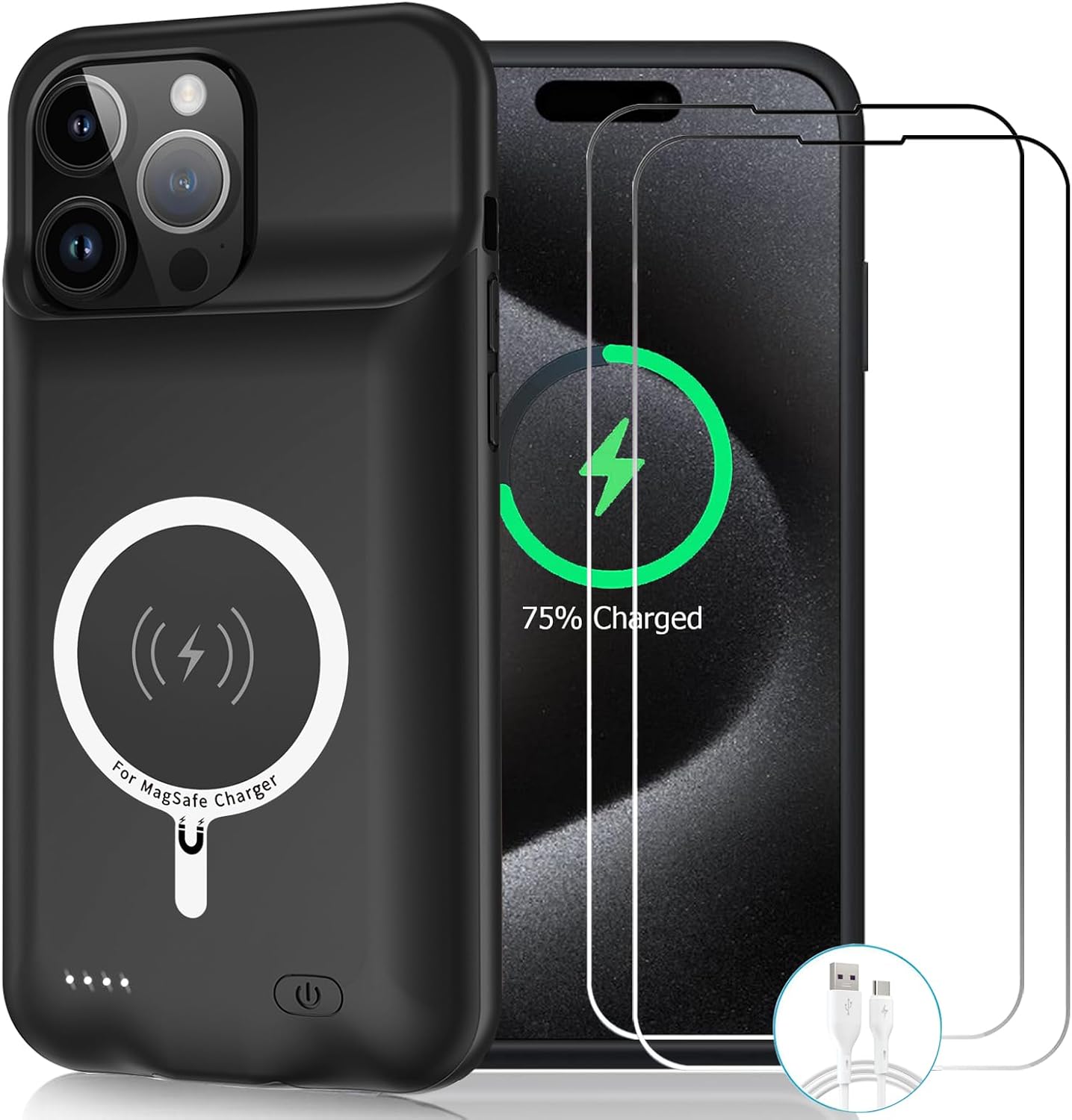Battery Case for iPhone 15 Pro Max, 12000mAh Slim Portable Rechargeable Protective Battery...