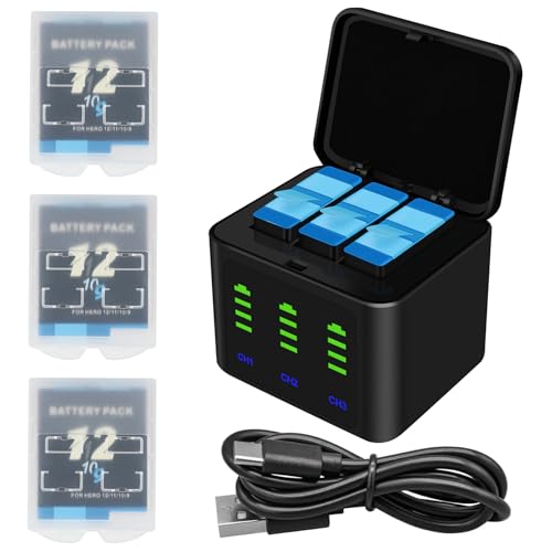 Battery Charger Kits for GoPro Hero 12 11 10 9 Black, 3-Pack 2000mAh Replacement Batteries +... image