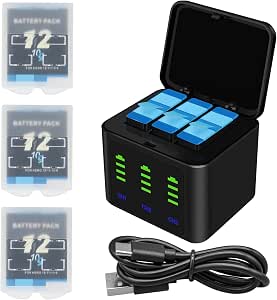 Battery Charger Kits for GoPro Hero 12 11 10 9 Black, 3-Pack 2000mAh Replacement Batteries +...