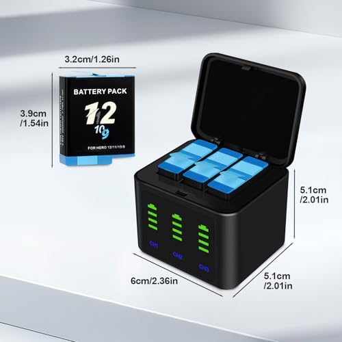 Battery Charger Kits for GoPro Hero 12 11 10 9 Black, 3-Pack 2000mAh Replacement Batteries +... image