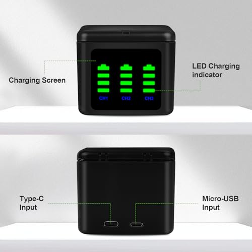 Battery Charger Kits for GoPro Hero 12 11 10 9 Black, 3-Pack 2000mAh Replacement Batteries +... image