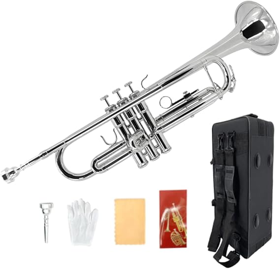 Bb Trumpet for Beginners – Standard B Flat Brass Instrument with 7C Mouthpiece, Hard Case...