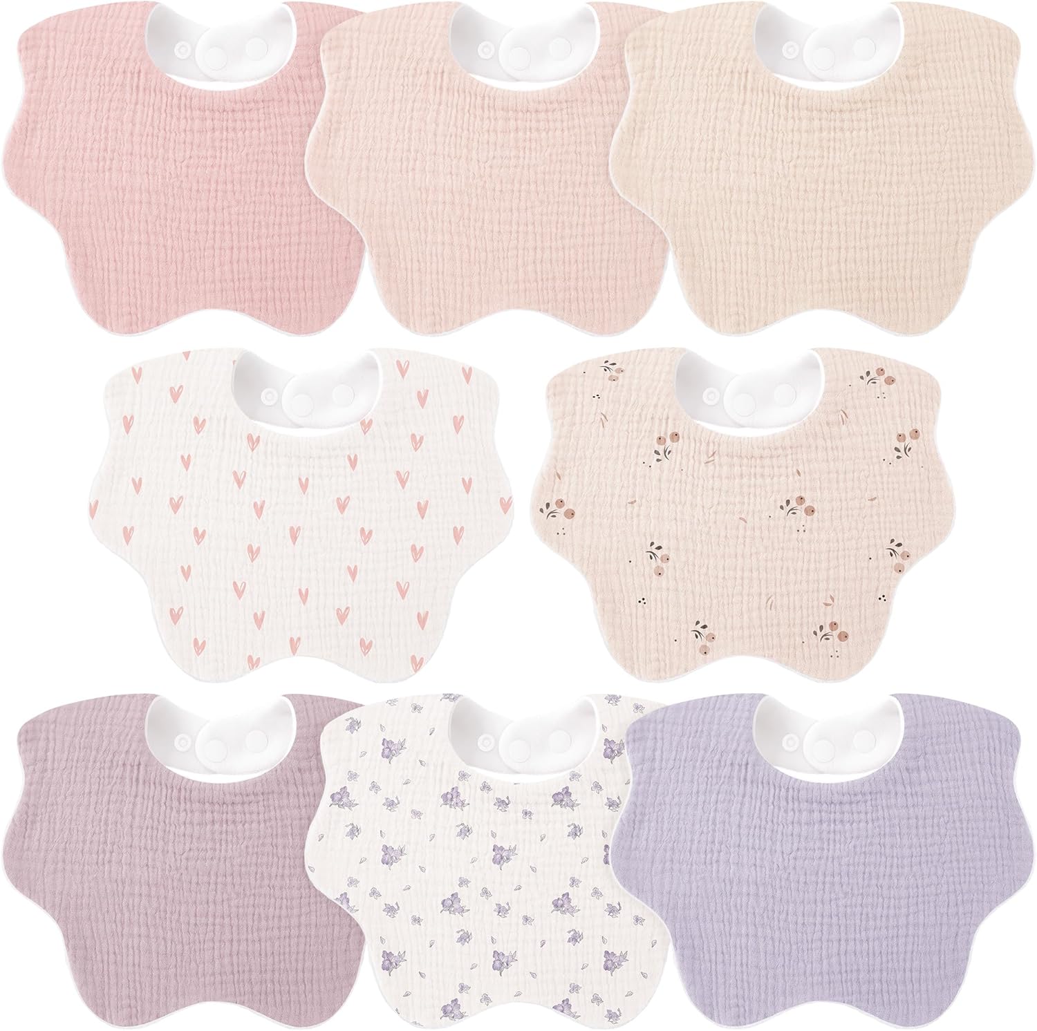 Bearmoss Baby Bibs for Drooling & Teething 8 Pack Muslin Cotton Soft Absorbent Adjustable...