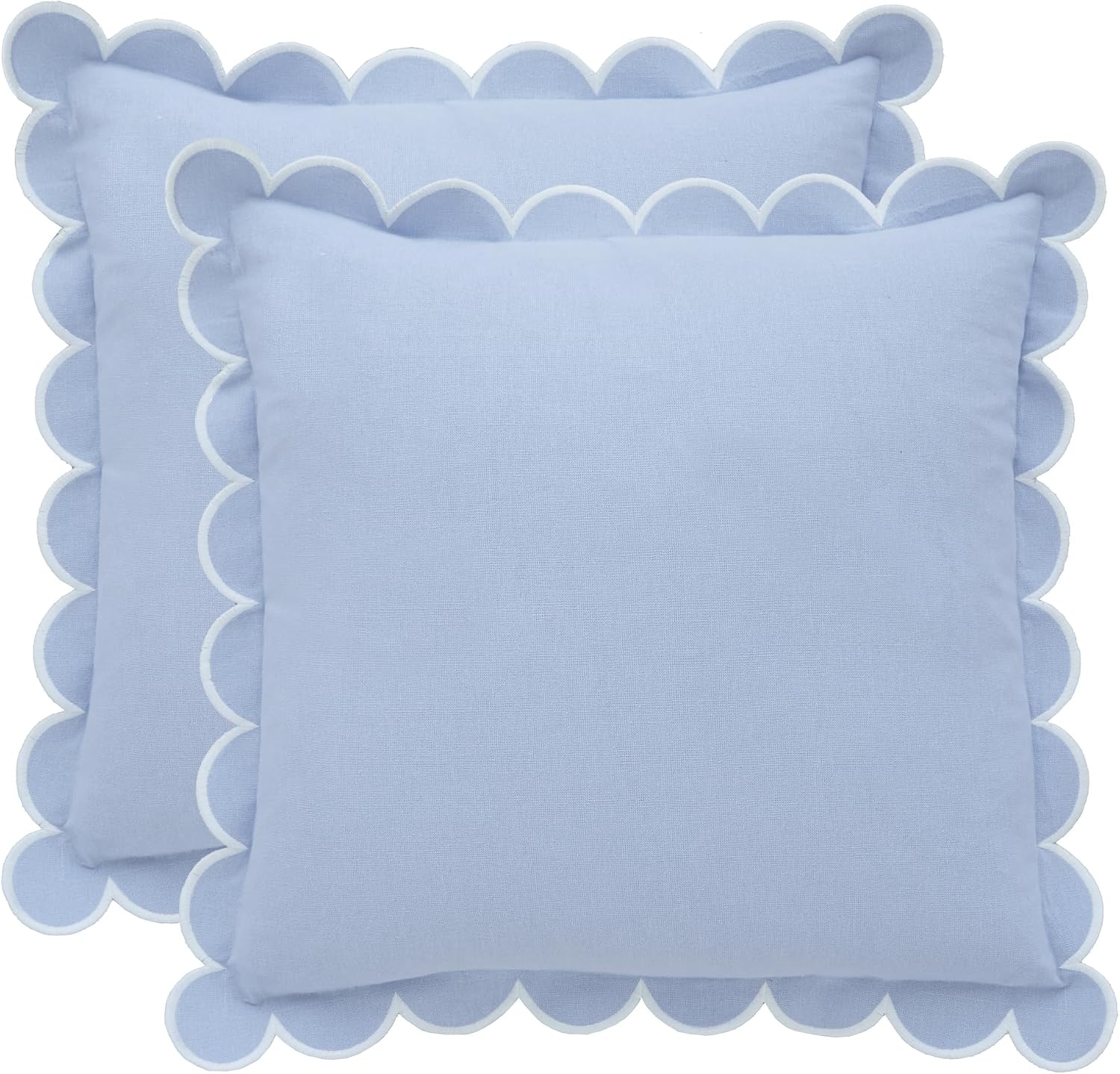 BEBE BASK Blue Scalloped Pillow Cover - Set of 2-18 x 18 Inch - Scallop Pillow Cover...
