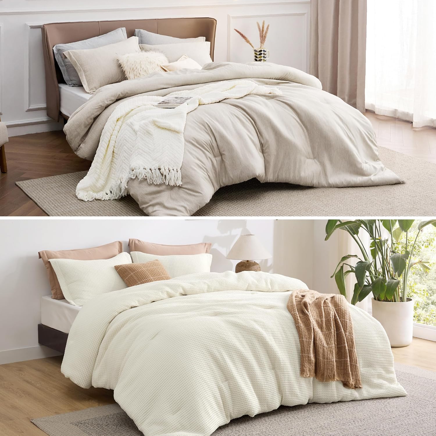 Bedsure Cationic Dyed Comforter Set & Waffle Comforter Set Queen Size
