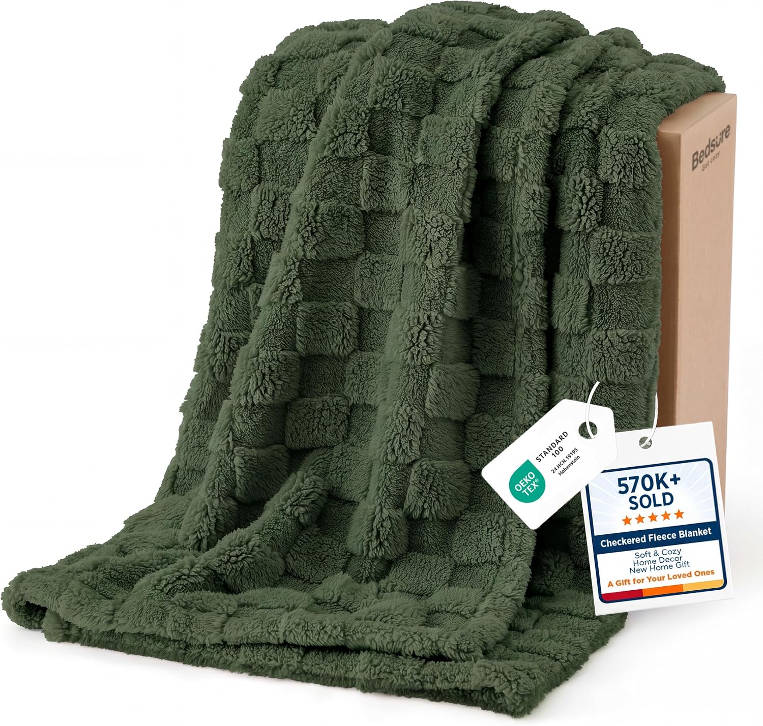 Bedsure GentleSoft Dark Green Throw Blanket for Couch - Checkered Fleece Blankets Gifts for...