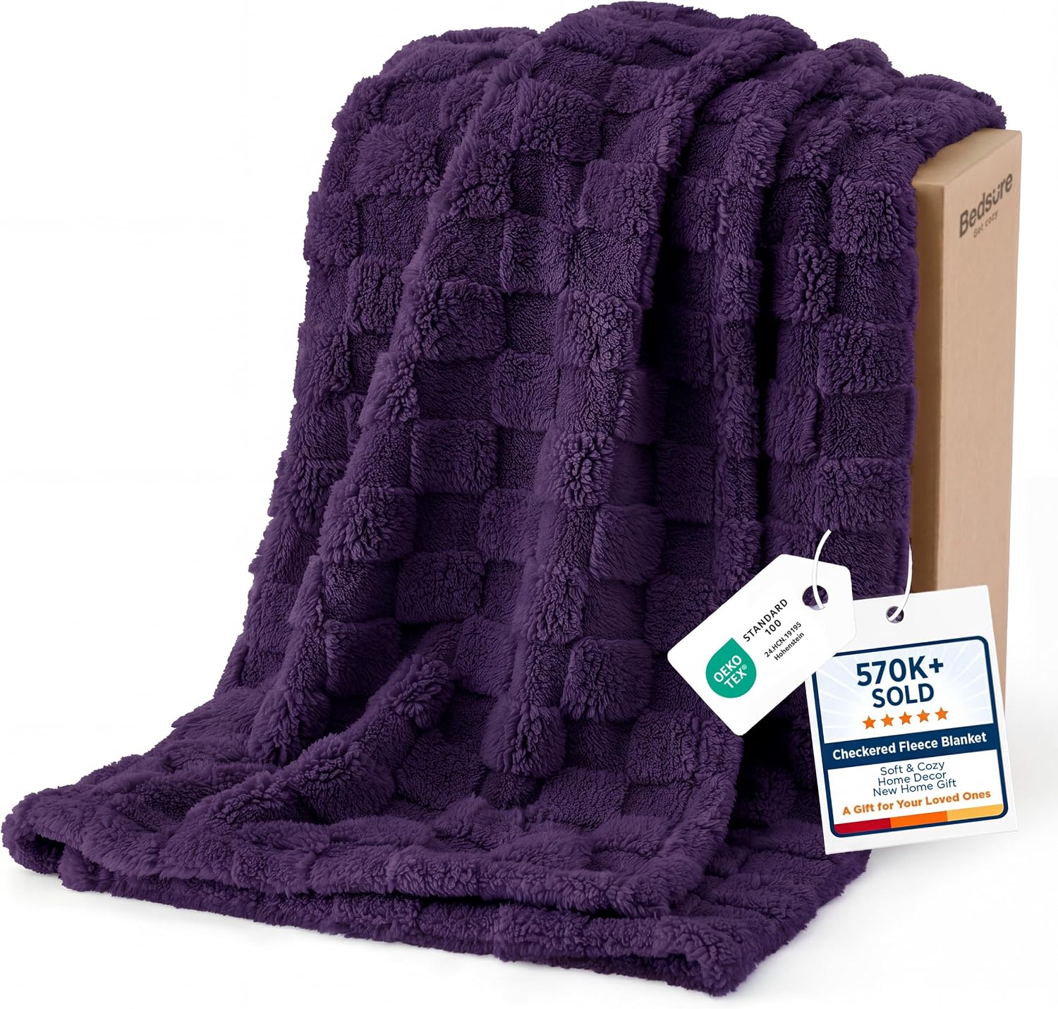 Bedsure GentleSoft Purple Throw Blanket for Couch - Checkered Fleece Blankets Gifts for Kids...