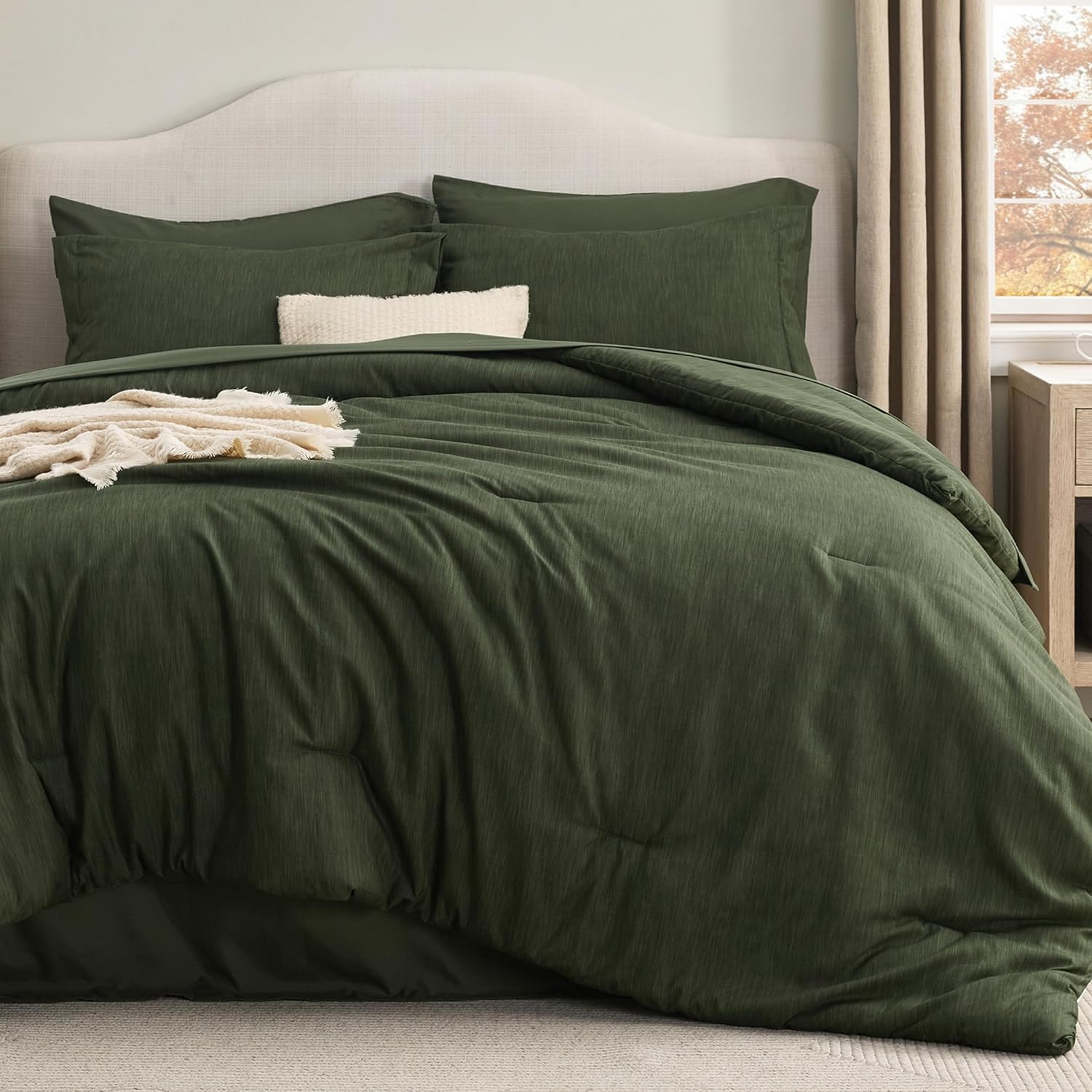 Bedsure King Size Comforter Set Dark Green - Bed in a Bag King Bedding 7 Pieces, Cationic...