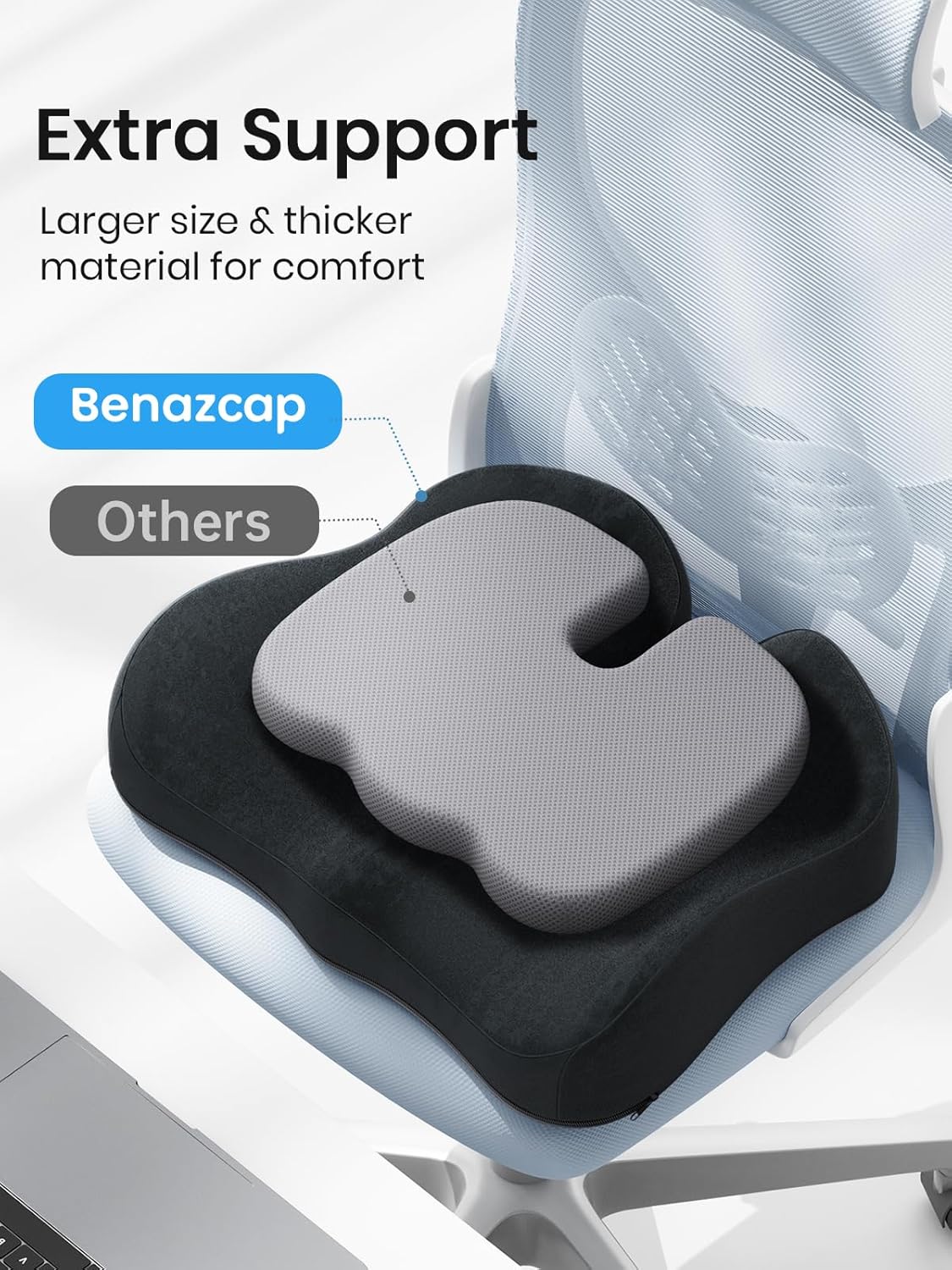 Benazcap Large Memory Foam Office Chair Cushion Seat Pad, Ergonomic Seat Cushion for...
