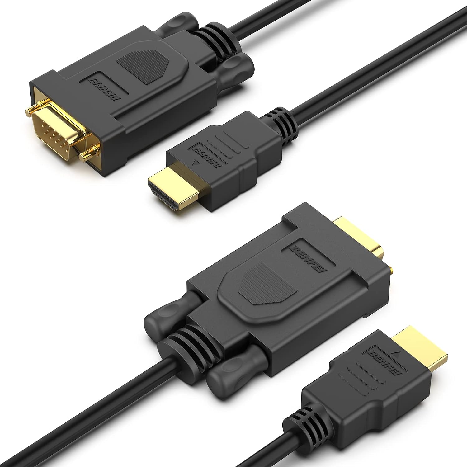 BENFEI 2 Pack HDMI to VGA 6 Feet Cable, Uni-Directional HDMI (Source) to VGA (Display) Cable...