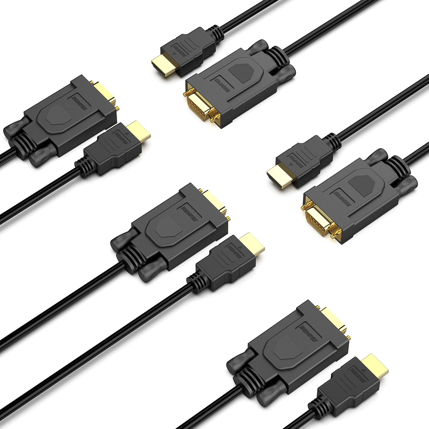BENFEI 5 Pack HDMI to VGA 6 Feet Cable, Uni-Directional HDMI (Source) to VGA (Display) Cable...