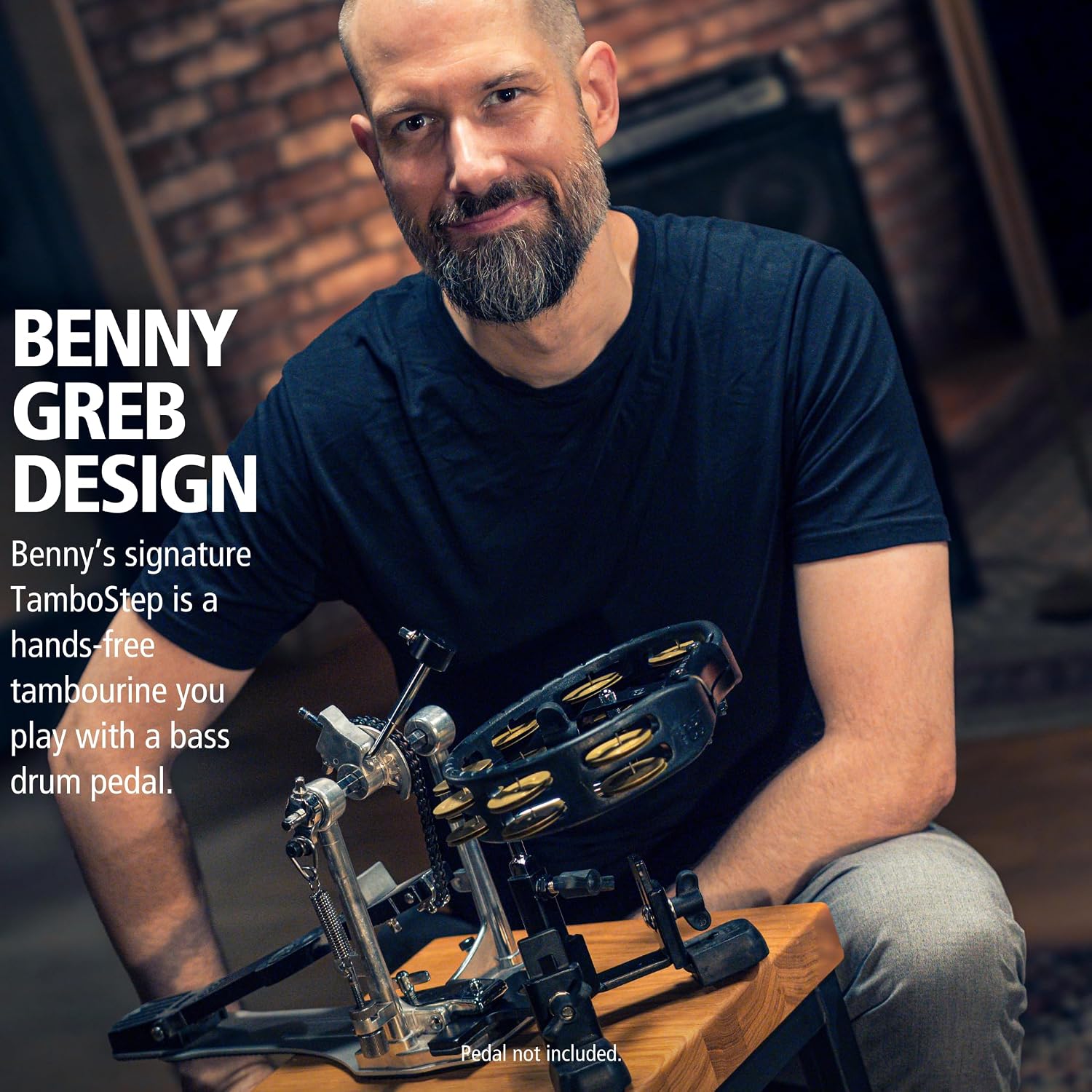 Benny Greb TamboStep Hands-free Tambourine—Play with Your Foot, Sandblasted Jingles... image