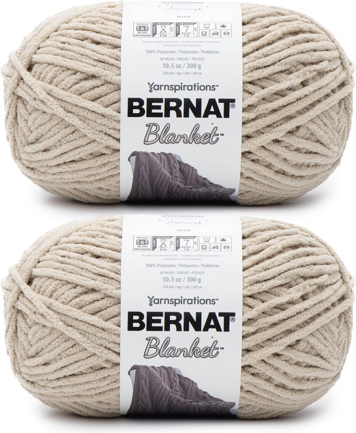 Bernat Blanket Super Bulky Acrylic Yarn - 2 Pack of 300g/10.5oz #6 Chunky Chenille Heavy...