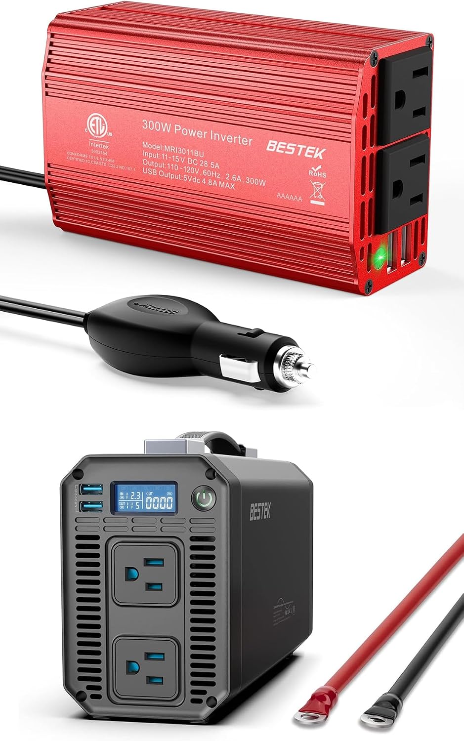 BESTEK 300W Power Inverter DC 12V to AC 110V &1000W Pure Sine Wave Car Inverter