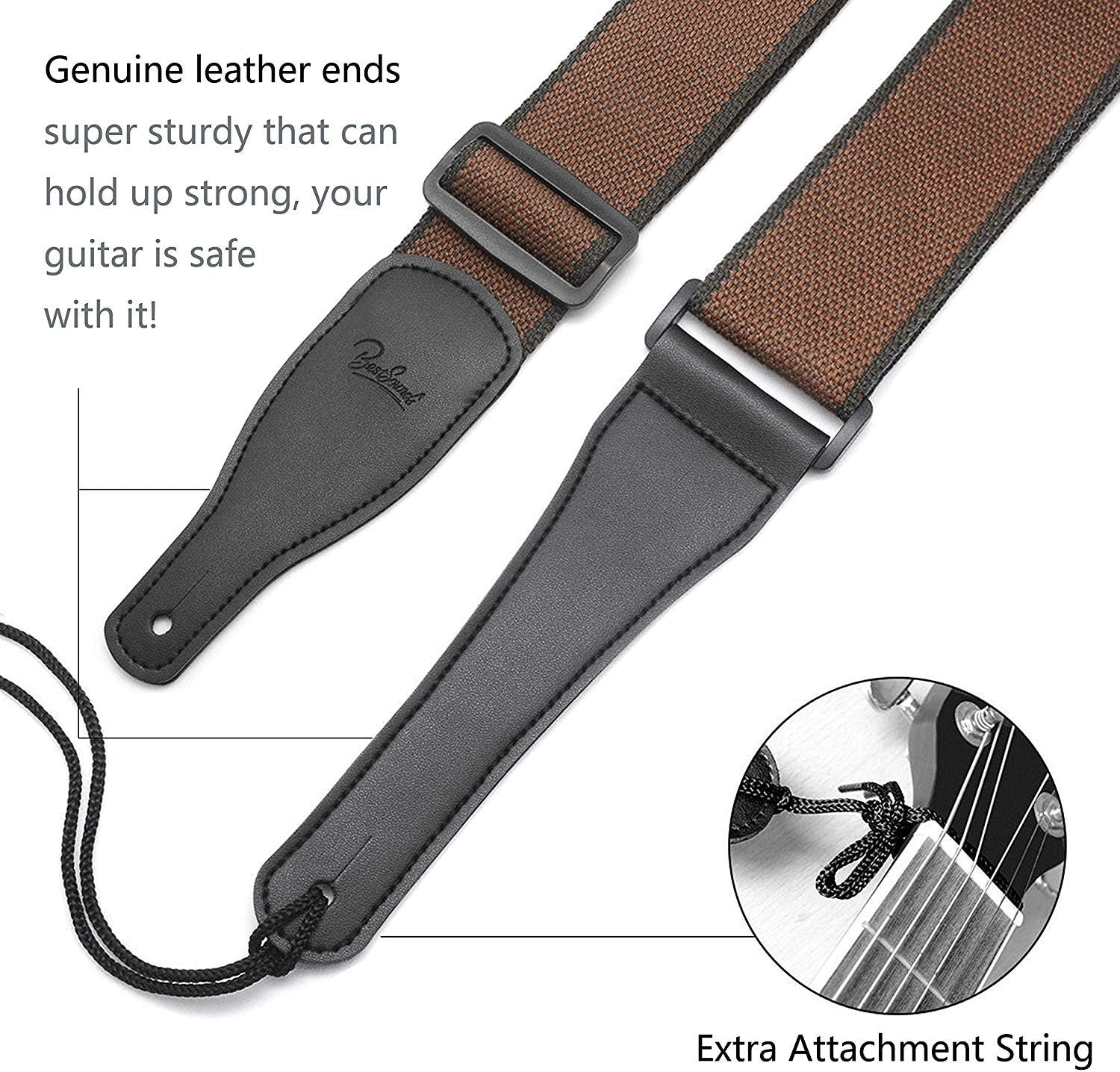 BestSounds Acoustic Guitar Strap, Soft Cotton & Leather Ends Strap for Electric & Bass...