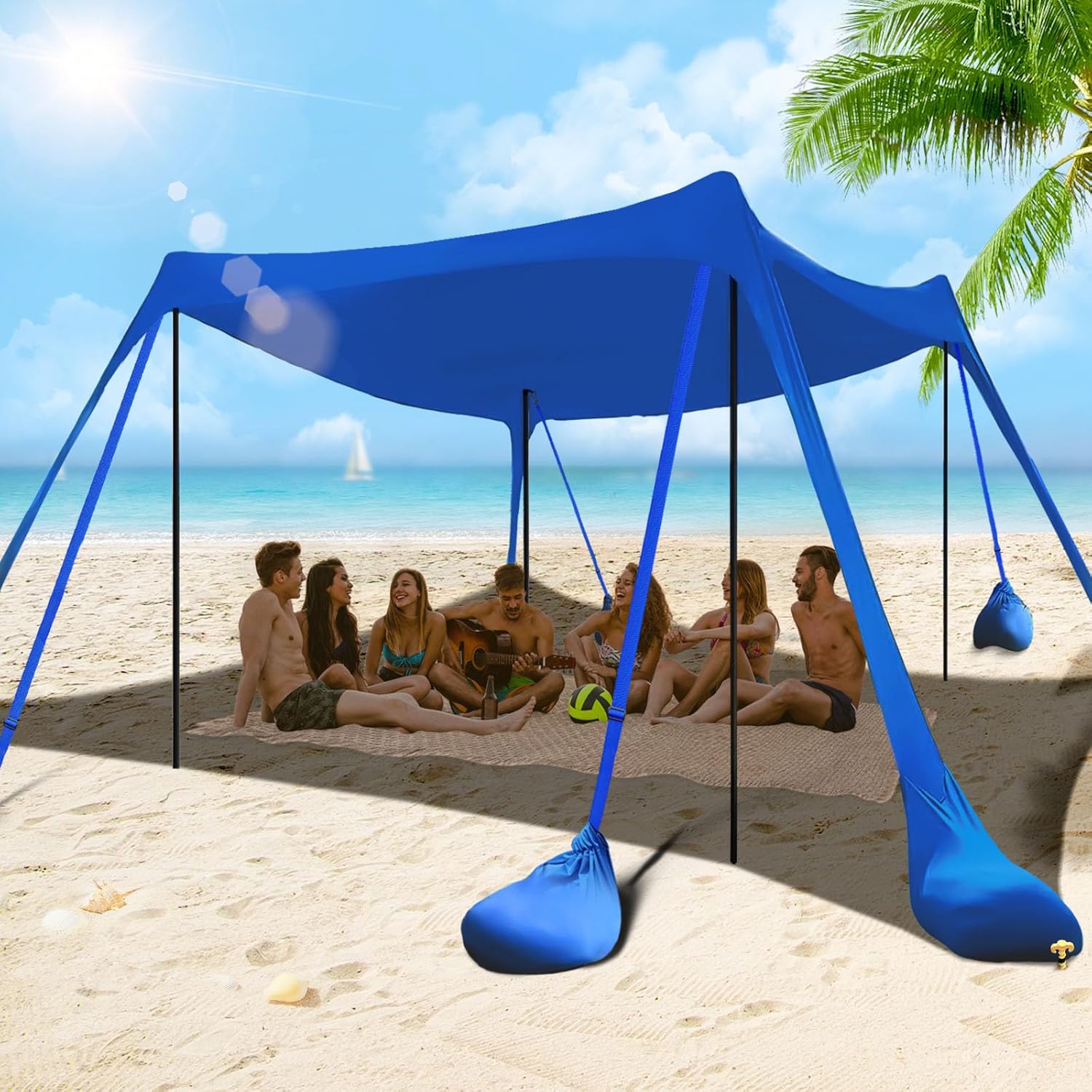 besuhot Beach Tent Sun Shelter 10x10FT Beach Shade Canopy with 8 Sandbags, UPF 50+...