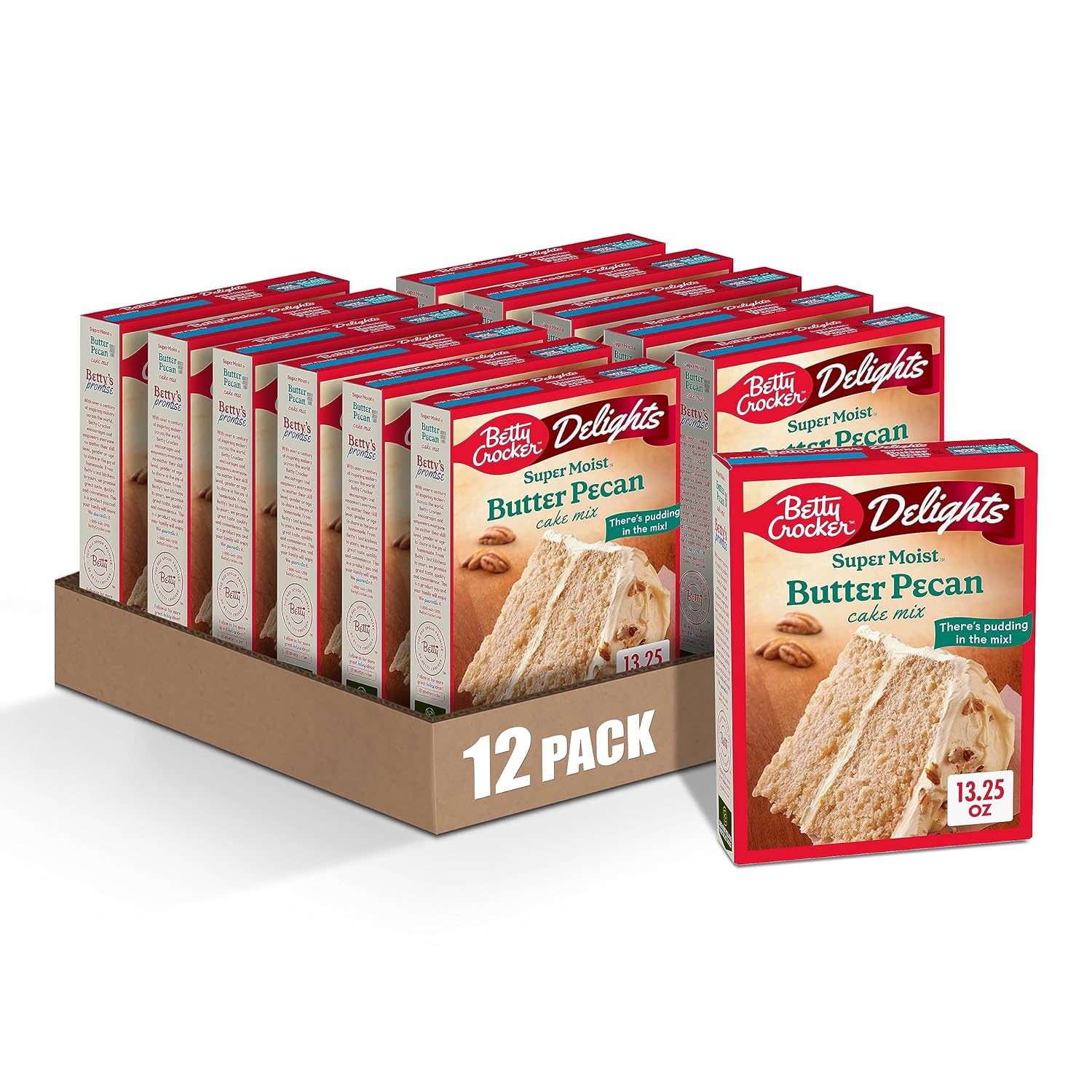 Betty Crocker Delights Super Moist Butter Pecan Cake Mix, 13.25 oz (Pack of 12)