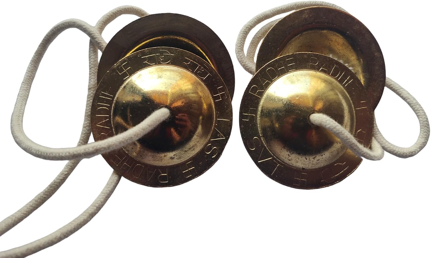 BHAVICREATION Manjeera Manjira Cymbals Hand Cymbal Metal Clapper Shree Radhe Manjeera for... image