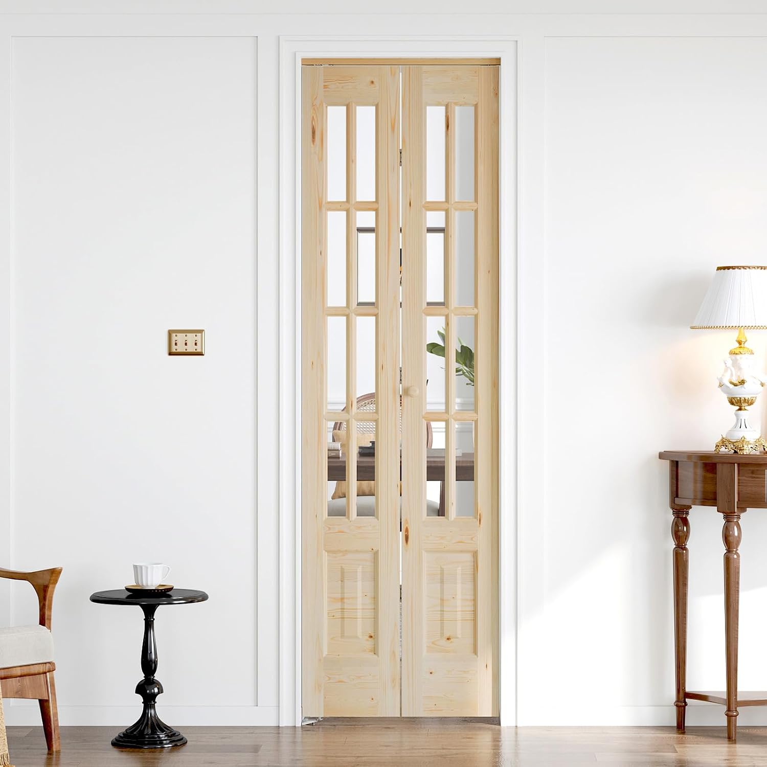 Bifold Doors for 24"×80" Opening, Clear Glass French Interior Folding Barn Door with...