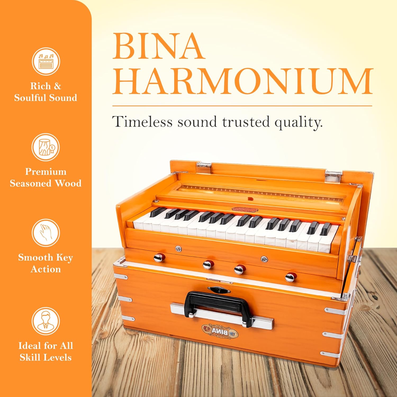 BINA 23B Deluxe, Harmonium, 2 1/2 Octaves, 32 Keys, Small, Portable, Compact, Special Reeds... image