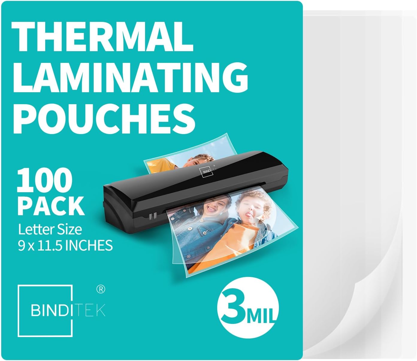 Binditek 100 Pack 3 Mil Thermal Laminating Pouches, 9x11.5 Inches Laminating Sheets, for...