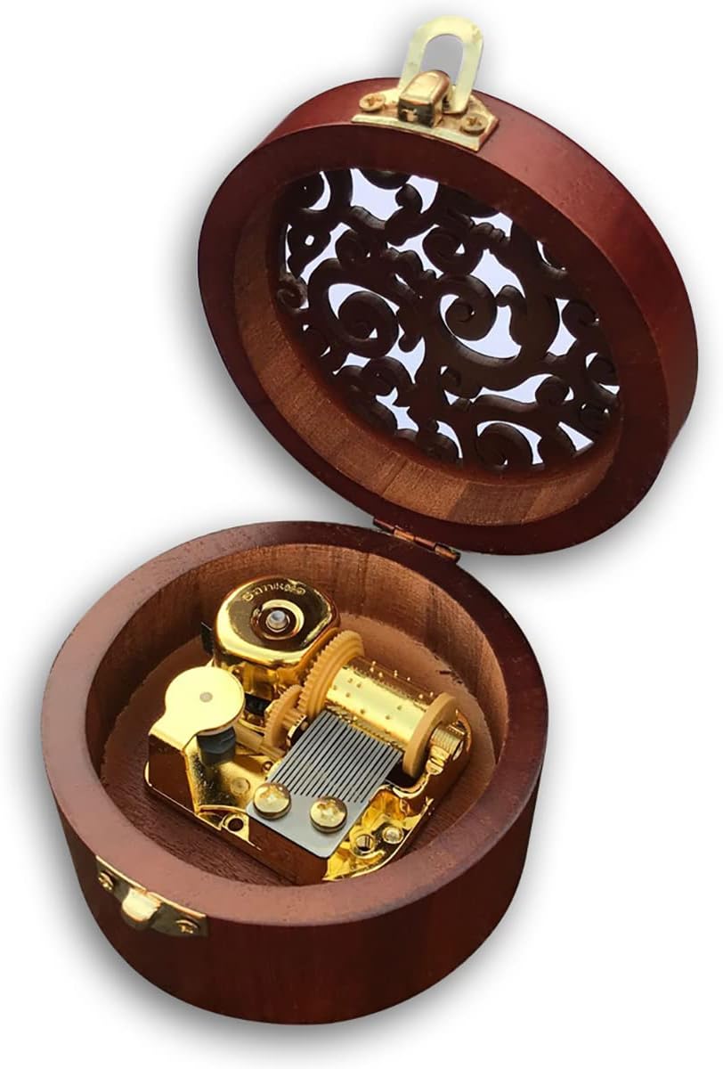 BinkeGG Wooden Hollow Out Circular Wind up Music Box with Sankyo Musical Mechanism Tune...