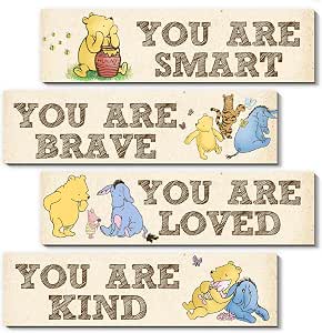 BirtDerr Winnie Room Decor- the Pooh Sign-Wooden Baby Stuff-Vintage Nursery Decor-4PCS Wall... image