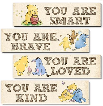 BirtDerr Winnie Room Decor- the Pooh Sign-Wooden Baby Stuff-Vintage Nursery Decor-4PCS Wall... image