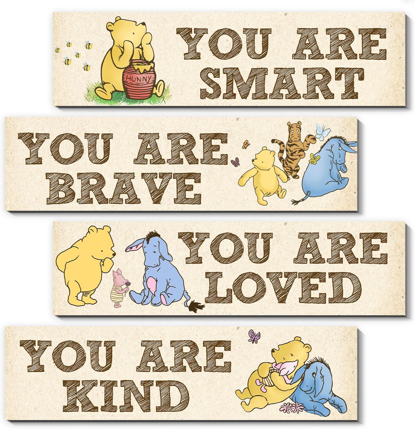BirtDerr Winnie Room Decor- the Pooh Sign-Wooden Baby Stuff-Vintage Nursery Decor-4PCS Wall...