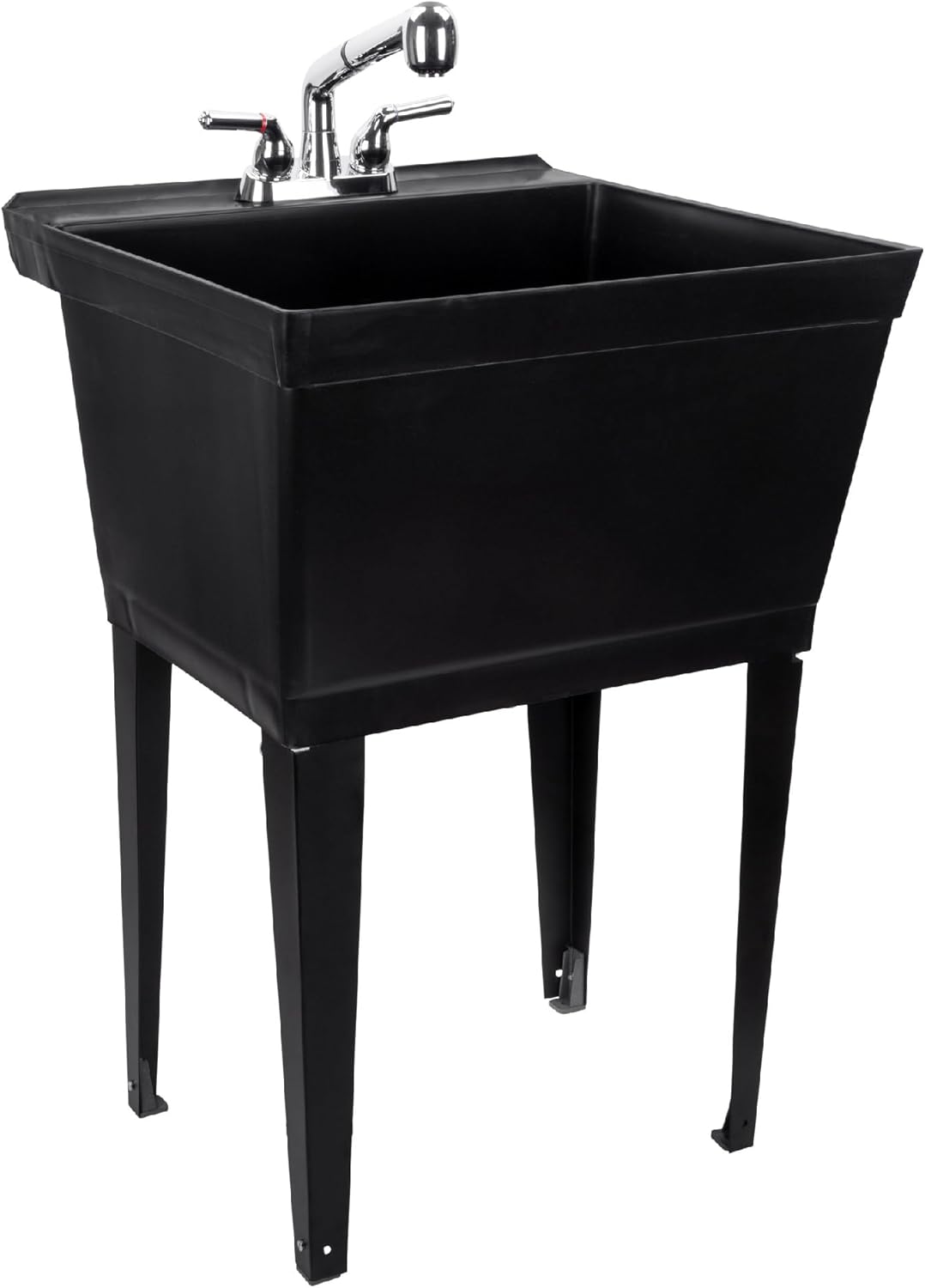 Black Utility Sink Laundry Tub With Pull Out Chrome Faucet, Sprayer Spout, Heavy Duty Slop...