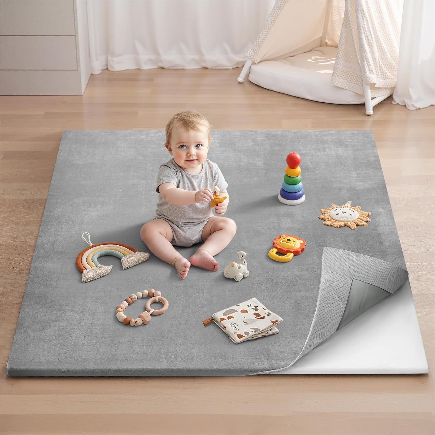 Blissful Diary Ultra Soft Baby Play Mat, 50x50 Floor Mat with Removable & Washable Slip-On...