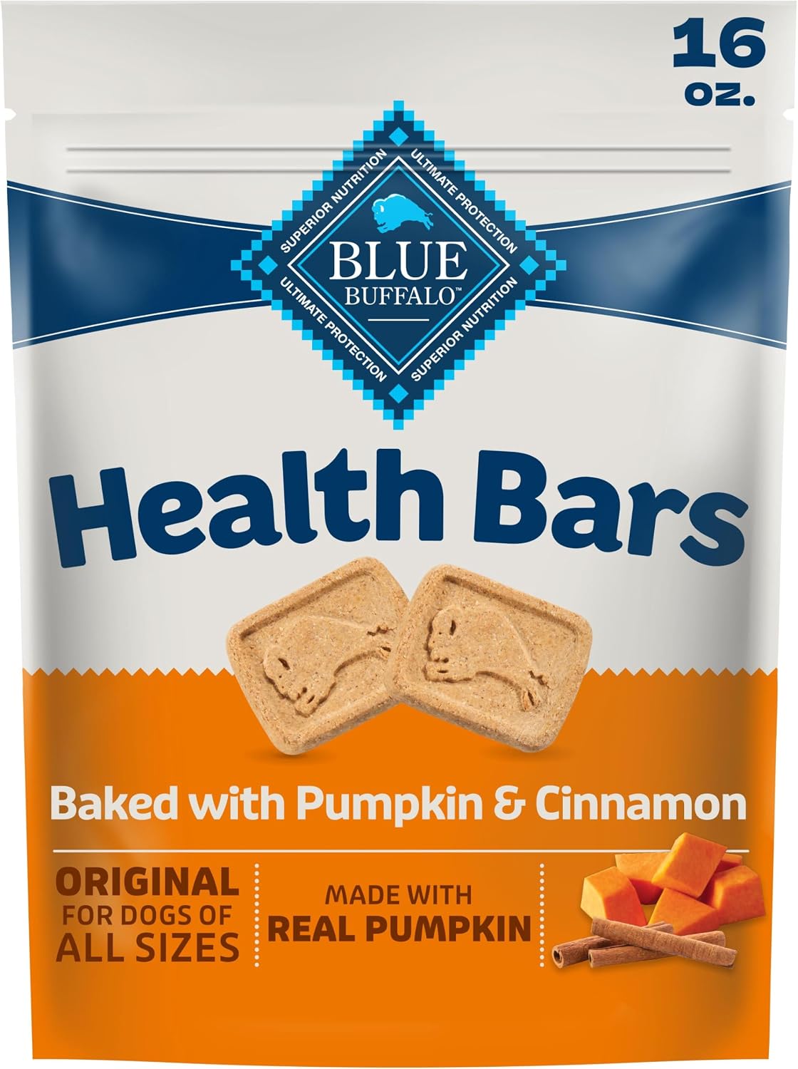 Blue Buffalo Health Bars Pumpkin & Cinnamon Crunchy Dog Biscuits, Oven-Baked with Pumpkin &...