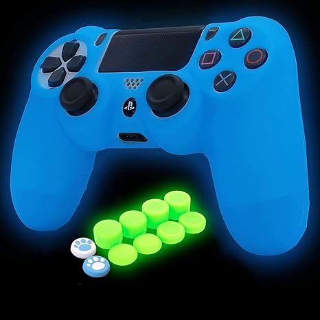 Blue Controller Skin Silicone Grip Glow in Dark Protective Case Compatible with PS4/Slim/Pro...