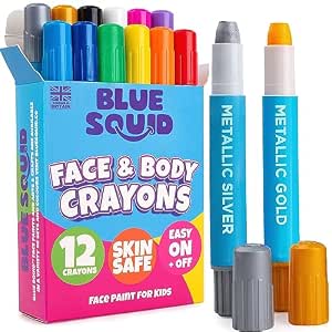 Blue Squid Face Paint Crayons - 12 Vibrant Colors Twistable & Washable Face Paint Sticks...