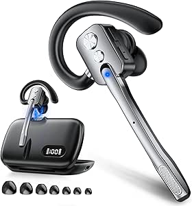 Bluetooth Headset, Wireless Headset with Dual-Mics & Noise Cancelling, Bluetooth Earpiece...
