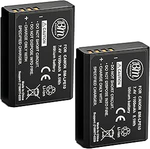 BM Premium 2-Pack of LP-E10 Batteries | Compatible with Canon EOS Rebel T3, T5, T6, T7...