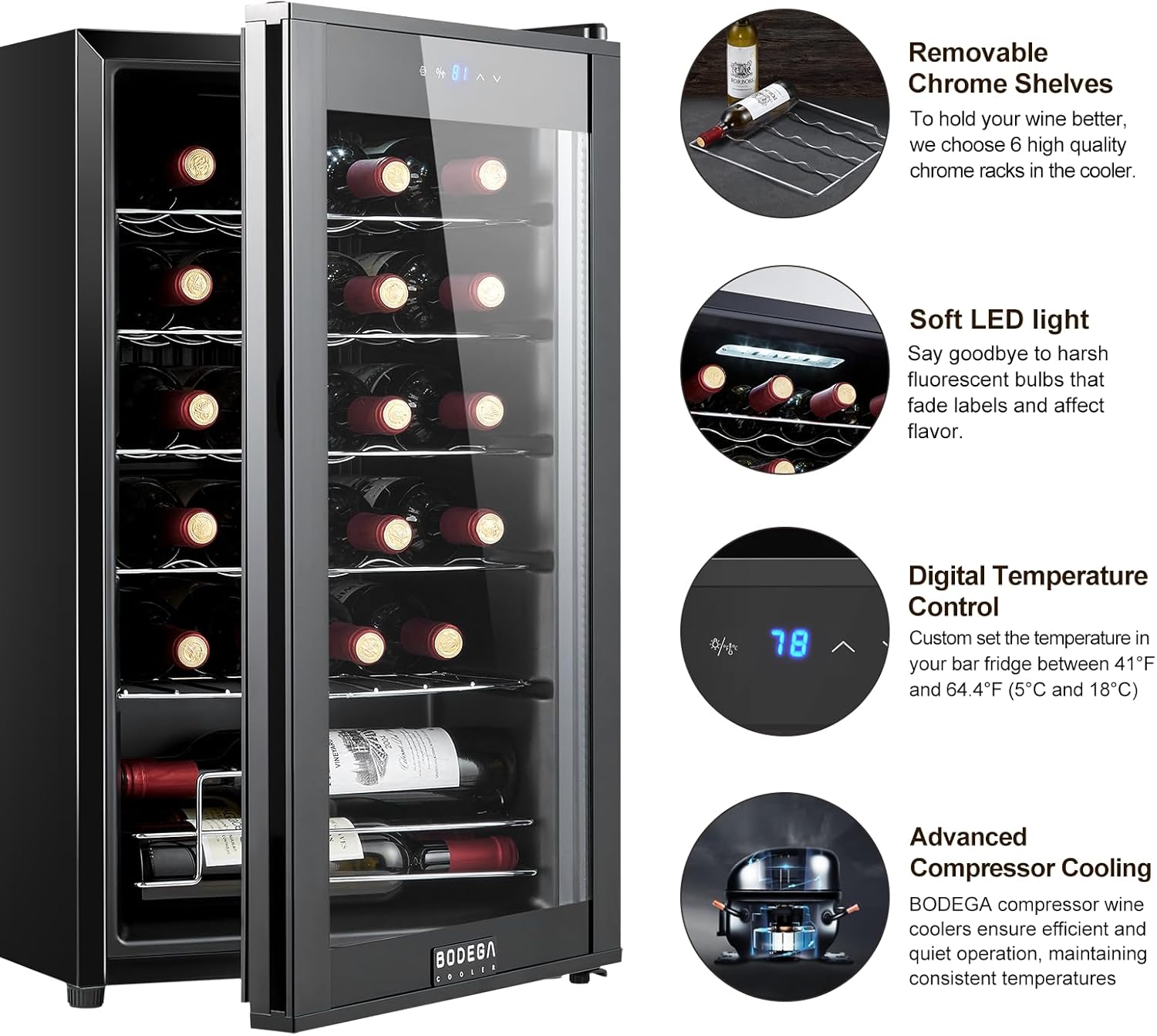 BODEGACOOLER 24 Bottle Mini Fridge for Bedroom, Compressor Wine Cooler Refrigerator for Home... image