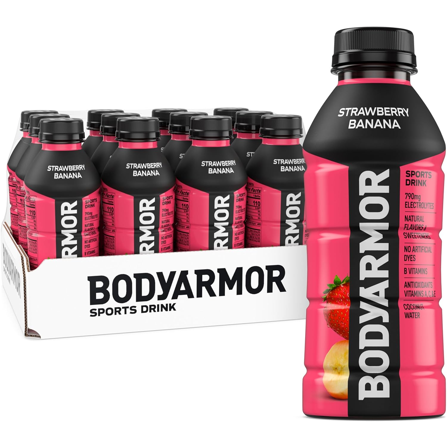 BODYARMOR Sports Drink, Strawberry Banana, Electrolyte Drink Hydration, 16 Fl Oz Bottles (12...