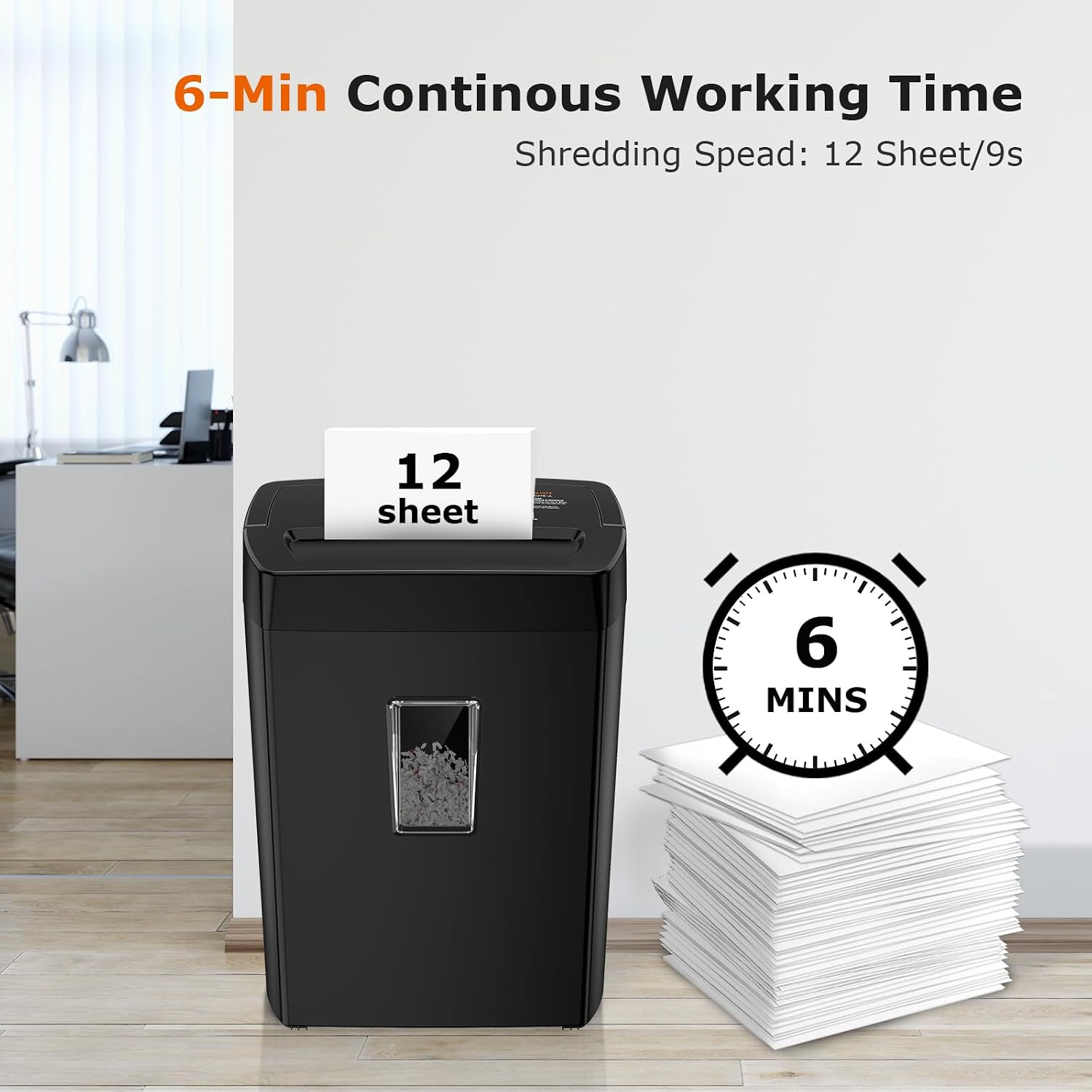 Bonsaii 12-Sheet Cross Cut Paper Shredder, 5.5 Gal Home Office Heavy Duty Shredder for... image