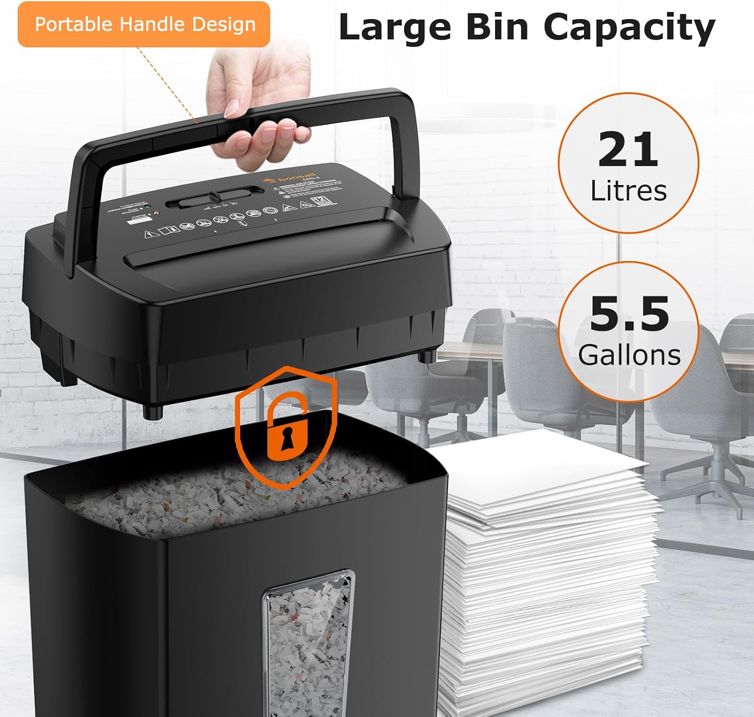 Bonsaii 12-Sheet Cross Cut Paper Shredder, 5.5 Gal Home Office Heavy Duty Shredder for... image