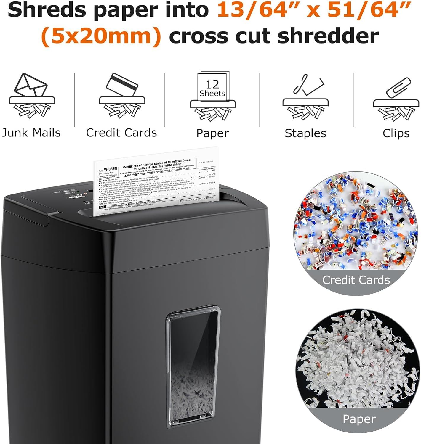 Bonsaii 12-Sheet Cross Cut Paper Shredder, 5.5 Gal Home Office Heavy Duty Shredder for... image