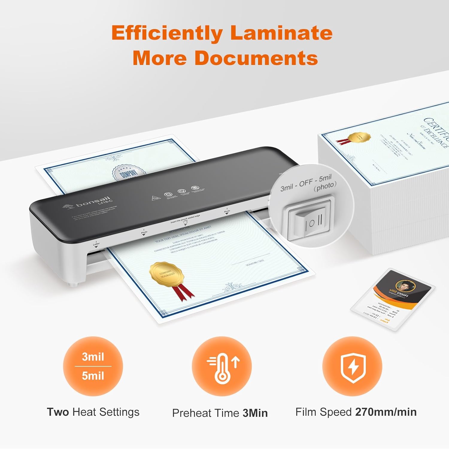 Bonsaii Laminator Machine, 9 Inch Laminators Machine with 50 Laminating Sheets, Laminator... image