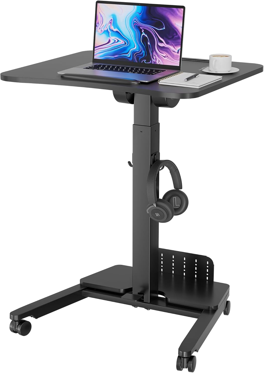 BONTEC Mobile Standing Desk Adjustable Height, Rolling Laptop Cart with Storage Shelf...