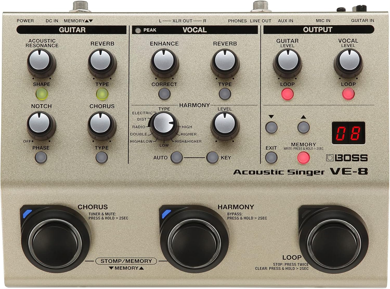 BOSS VE-8 Acoustic Singer | Compact All-In-One Preamp and Effects Solution for Singing...