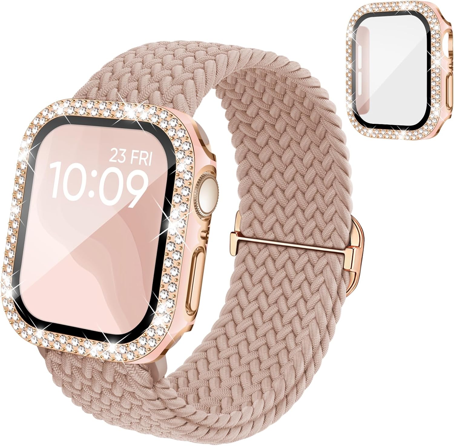 Braided Stretchy Band Compatible for Apple Watch Bands for Women and Case 40mm 41mm 42mm...