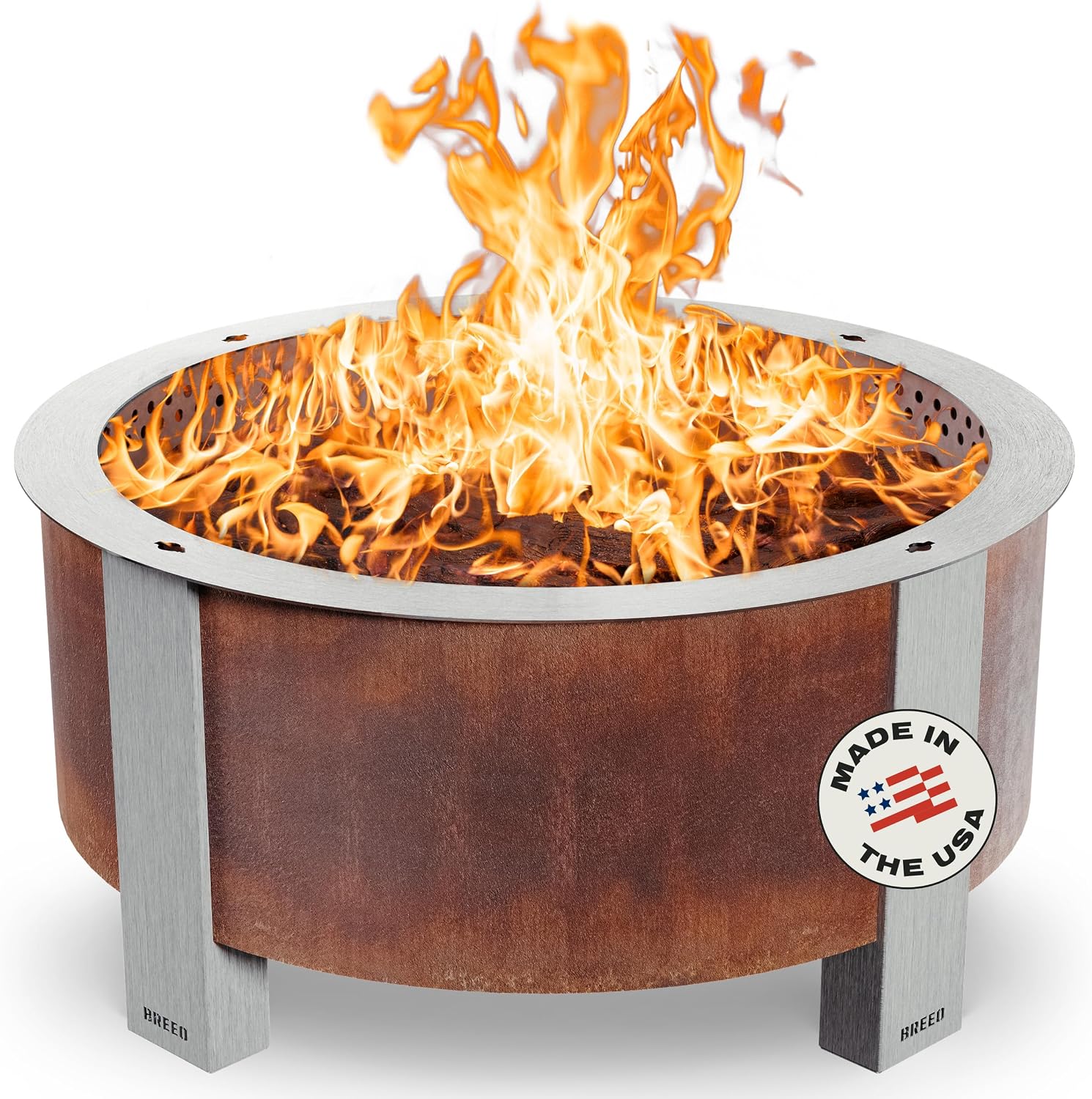 Breeo Smokeless Fire Pit (X Series 42, Corten Steel, Lid Included) | 46 inch Smokeless...