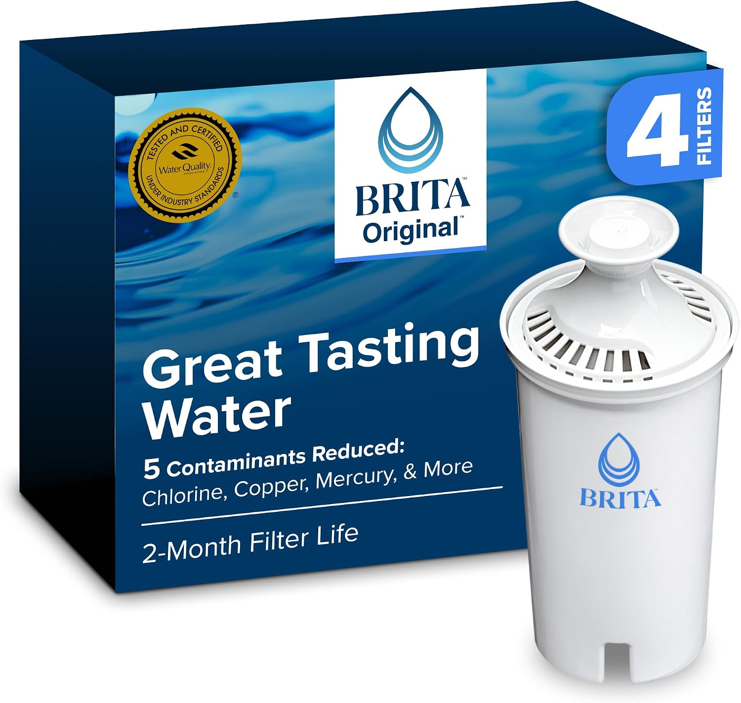 Brita Standard Water Filter for Pitchers and Dispensers, BPA-Free, Reduces Copper, Cadmium...
